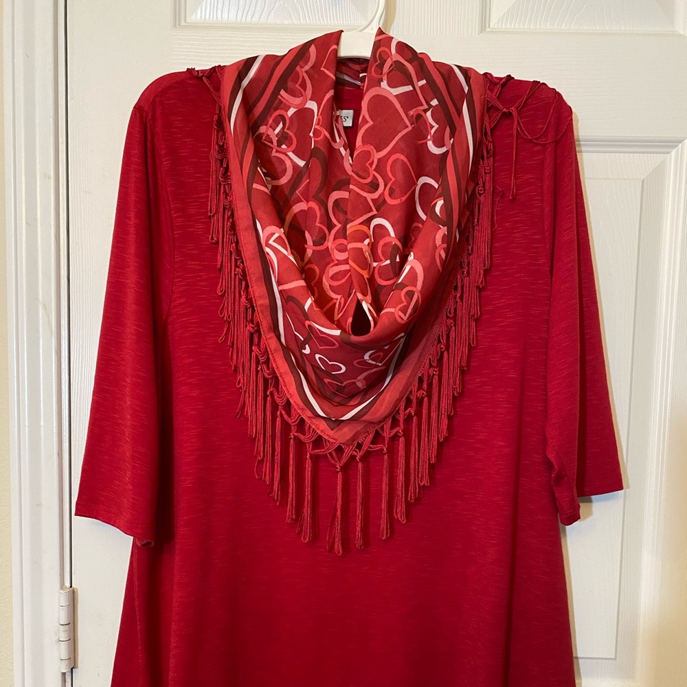 Red blouse with scarf